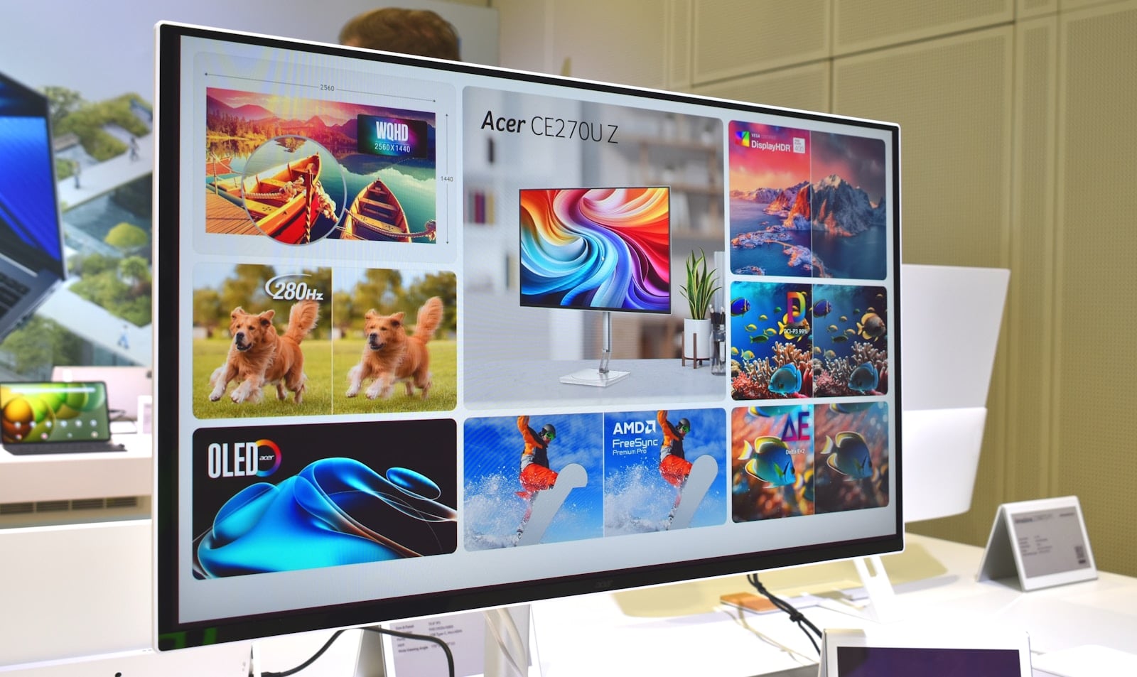Large display showing multiple colorful images and graphics.