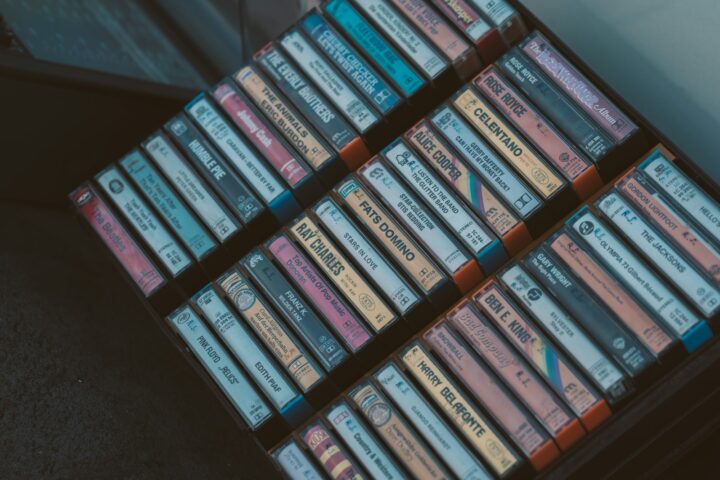 a stack of cassettes sitting on top of each other