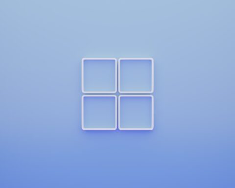 a blue background with a white square in the middle