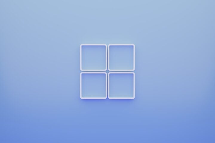 a blue background with a white square in the middle