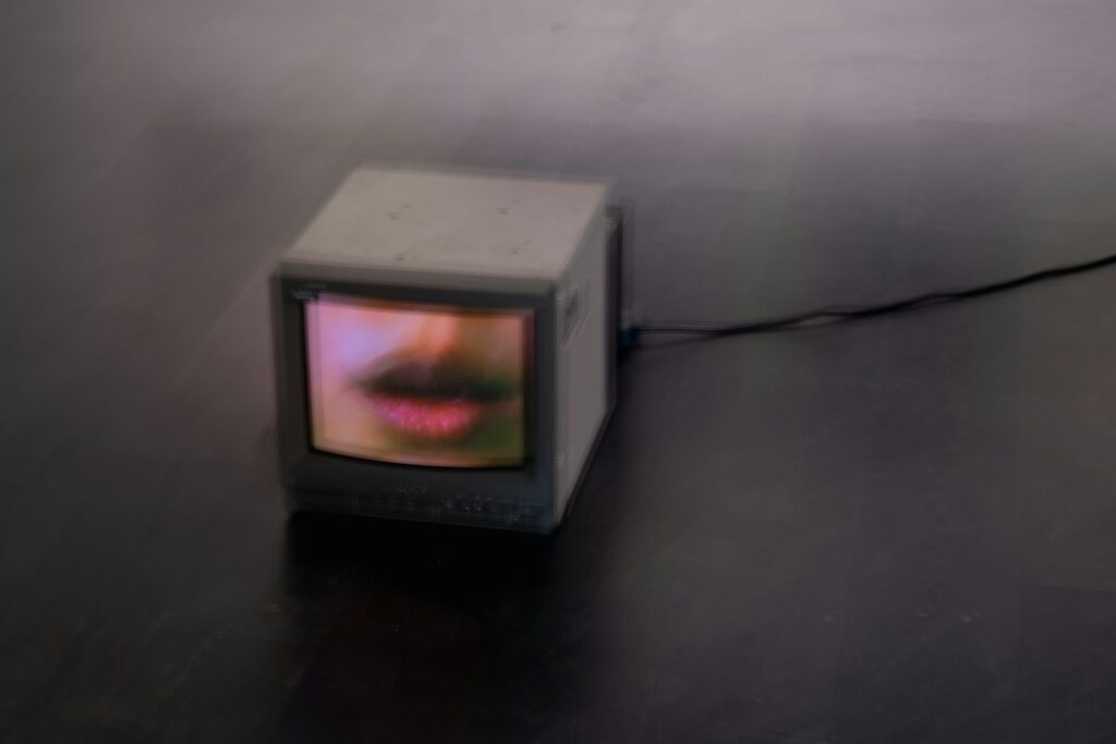 a small television sitting on top of a table