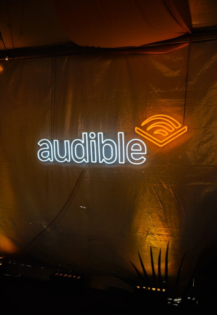 Audible logo illuminated with neon lights