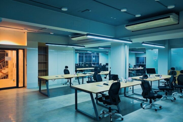 black office rolling chairs and table